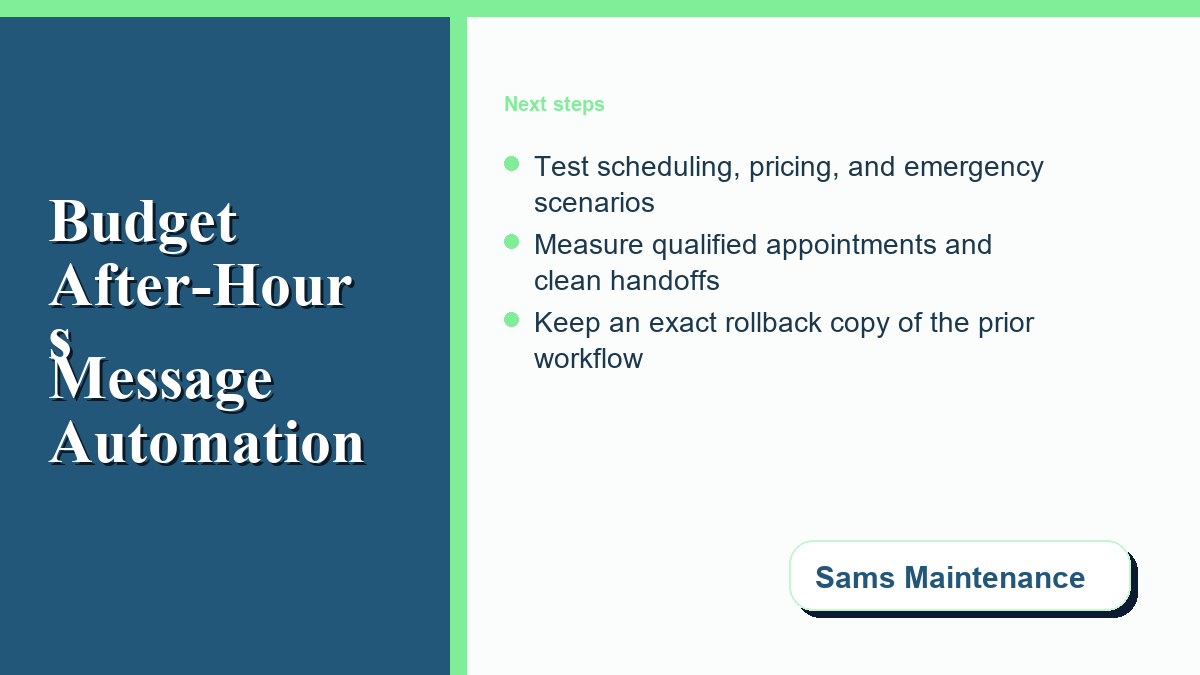 Testing and rollback plan for home service messaging automation